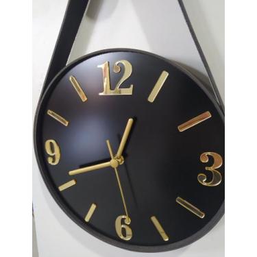 Imagem de Relógio parede 26cm, ACM preto, Alças Couro Preto, Algar Cardinais Dou