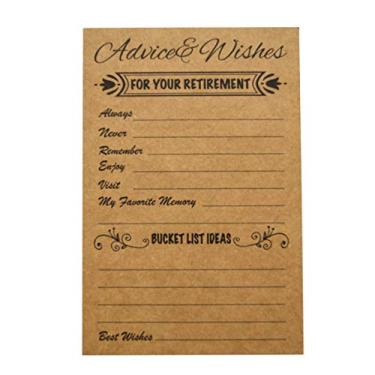 Imagem de RXBC2011 Retirement Well Wish and Advice Cards Pacote com 50 ideias rústicas aposentadas suprimentos e decoração Happy Retiree Celebration Gift Bucket List, Wish Funny, Kraft Paper