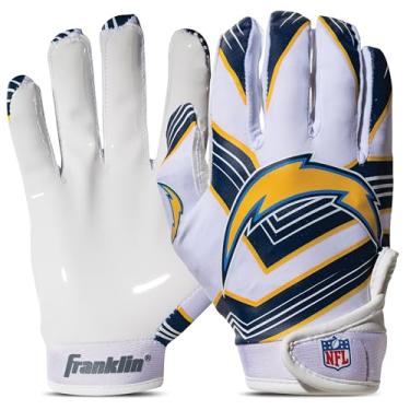 Imagem de Franklin Sports Luvas com receptor de futebol americano da NFL Los Angeles Chargers – Luvas receptoras para crianças – logotipos da equipe NFL e palma de silicone – Par juvenil P/PP