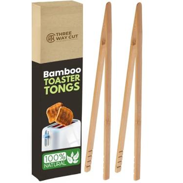 Imagem de Pinças de torradeira Utensílios de cozinha para cozinhar e segurar torradas de bacon muffin bagel pão ultra aderente | 22,5 cm de comprimento bambu natural livre de tóxicos | Conjunto de 2 unidades