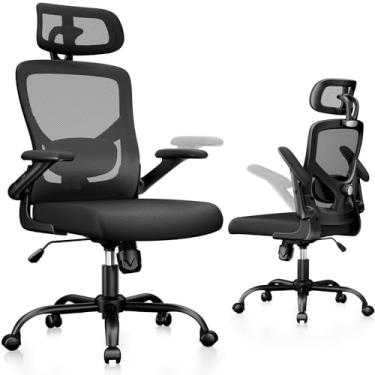 Imagem de Marsail Cadeira de escritório ergonômica: cadeira de mesa de computador de escritório com malha de encosto alto e suporte lombar ajustável cadeiras giratórias de trabalho com rodas apoios de braço 3D