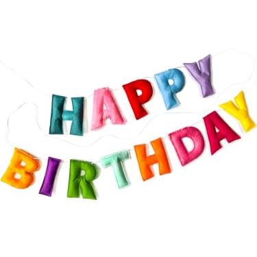 Imagem de Faixa de feliz aniversário pré-amarrada - guirlanda de bola de feltro - guirlanda feliz aniversário, decorações de aniversário arco-íris, placa de feliz aniversário personalizada para decoração de aniversário, decoração de festa, adereço de foto (colorido)