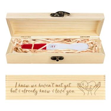 Imagem de CHGCRAFT Caixa de lembrança de teste de gravidez Caixa de presente de madeira para anúncio de gravidez com fita de ráfia e cadeado presentes para pai marido, 20 x 5 x 3 cm