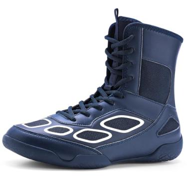 Imagem de Tênis de luta livre masculino para boxe, fitness, cano alto, botas de luta livre, Azul, 42