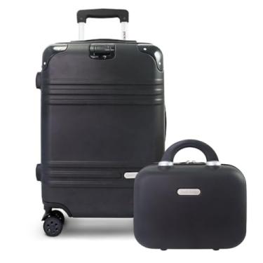 Imagem de Kit Mala De Viagem ABS com Frasqueira Bordo Mão Pequena 10kg Abs Cadeado Com Frasqueira Padrão ANAC com 4 Rodas duplas 360° Cadeado Anti Furto | Conjunto Premium - Preto