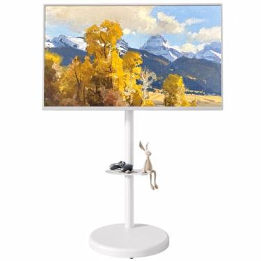 Imagem de ECOTINY Suporte de TV com rolamento ajustável em altura para TV de 37-86 polegadas até 50 kg, retrato para paisagem, carrinho de TV móvel resistente com prateleira máxima VESA 600 x 400 mm (branco)