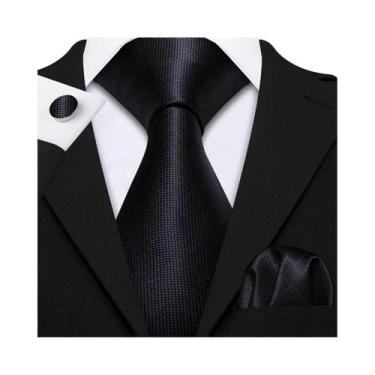 Imagem de Conjunto de Gravata e Abutões Masculinos - Seda Jacquard Preto, Branco