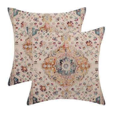 Imagem de BETGINY Capas de almofada boho azul laranja 50 x 50 cm pacote com 2, fronhas decorativas vintage boêmio design étnico ao ar livre capa de almofada para decoração de sofá de casa