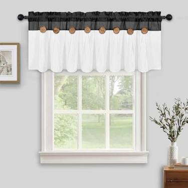 Imagem de FRAMICS Cortinas de sanefa de casa de fazenda, saia de cozinha de linho de algodão boho, saia preta rústica de botão para cozinha, banheiro, quarto, sanefas de bolso para janelas, preto, 132 x 45 cm