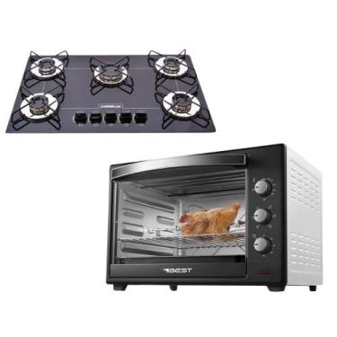 Imagem de Kit Fogão Cooktop 5 Bocas Chamalux e Forno 60 Litros Com Espeto Girató