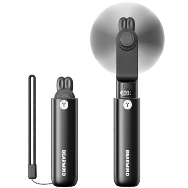 Imagem de Bearwind Mini ventilador portátil portátil: 2 em 1 ventilador portátil recarregável com energia reserva e display digital - Essenciais de verão para viagens, shows, maquiagem, cílios - presentes para