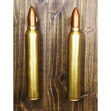 Imagem de Ebros Conjunto de 2 cartuchos grandes de carcaça de bala de rifle dourado caçadores de maçanetas de porta resistentes militares com detalhes decorativos dos lados esquerdo e direito para portas de