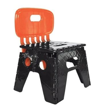 Imagem de Banqueta Dobrável Portátil com Encosto, Preto e Laranja, Plástico Resistente