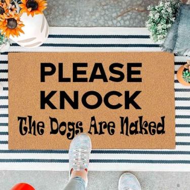 Imagem de Capacho engraçado para porta da frente, tapete de entrada ao ar livre, tapete marrom para entrada, tapete marrom Please Knock The Dogs are Naked House com tapetes de boas-vindas para varanda frontal