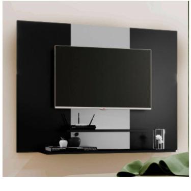 Imagem de Painel para Tv até 50 Polegadas Suspenso Talento com 2 Prateleiras 91x120cm Preto / Branco