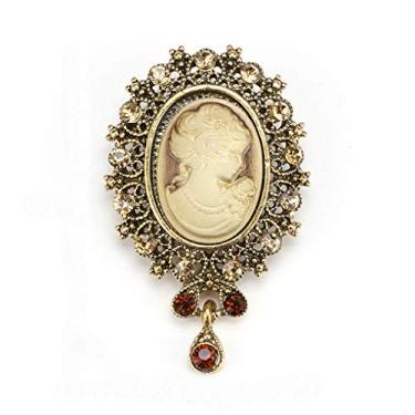 Imagem de Tvoip Broche de flor vintage Camafeu Lady Maiden, Metal, strass