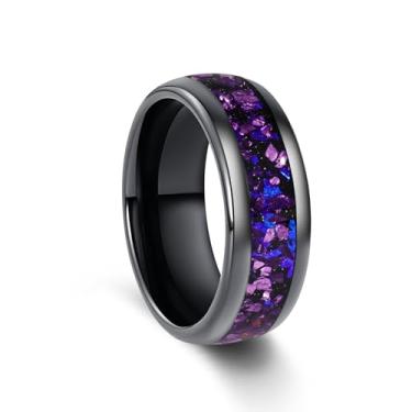 Imagem de Oaineyia Anel de carboneto de tungstênio com aparência de galáxia de ametista roxa, nebulosa combinando, preto, prata, 8/4 mm, para homens e mulheres, presente de aniversário e Natal, epóxi, Sem pedra