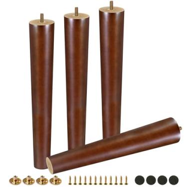 Imagem de FoDau770 Pernas de móveis de madeira de borracha marrom 35,5 cm, pés de madeira afunilados retos de meados do século, conjunto de 4, pés de móveis UNC de 5/40.6 cm para armário, sofá, cômoda, cadeira