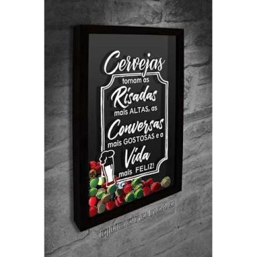 Imagem de Quadro Porta Tampinhas Vida mais feliz - Quadro Novo, 37x52, Preto