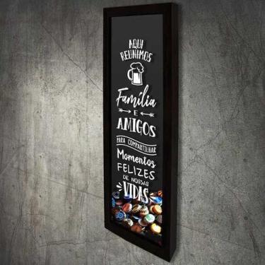 Imagem de Quadro Porta Tampinhas Slim Aqui reunimos Família & Amigos - Quadro No