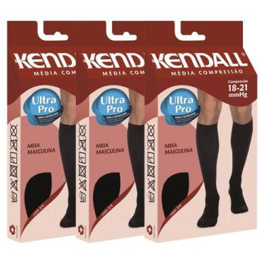 Imagem de Kit 3 Meia de Compressão Kendall Masculina 1802, P, Preto