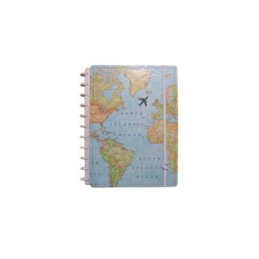 Imagem de Caderno Inteligente BY Gocase Mapa Mundi Azul Tamanho Grande 80 Folhas