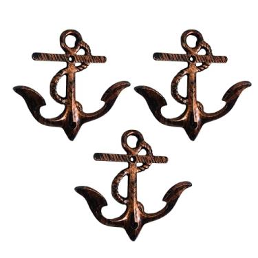Imagem de Conjunto de 3 ganchos de ferro fundido em forma de âncora para decoração de parede - ganchos em forma de âncora e porta-chaves - cabide de roupas e mochila - ganchos para casaco, decoração de casa