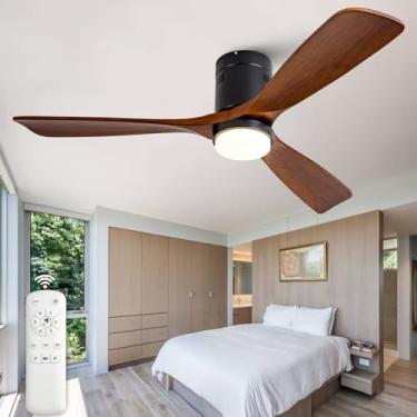 Imagem de XBIBI Ventiladores De Teto De Perfil Baixo De 52 Polegadas Com Luzes Controle Remoto, 3 Lâminas De Ventilador De Madeira Motor Dc Reversível Silencioso, Ventilador De Teto Embutido Com Luz Para Sala