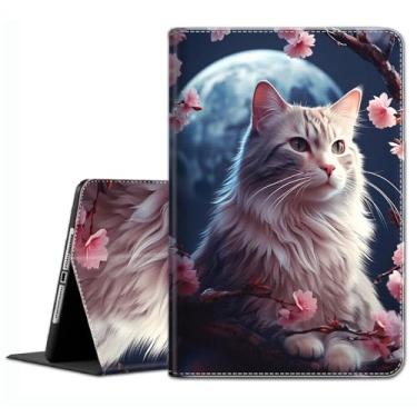 Imagem de Capa para Samsung Galaxy Tab S10 Plus 2024/ S9 Plus / S9 FE Plus 5G 12,4 polegadas 2023 - Capa fina com hibernar/despertar automático para Galaxy Tablet S10+ 12,4 polegadas, gato branco e flor de