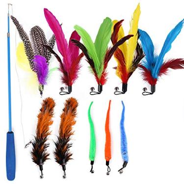 Imagem de 11 PCS Cat Feather Rod Varinha de Brinquedo Pena de Gato Varinha Retrátil Teaser Brinquedos Interativos para Gatos Exercitar Leve e Flexível