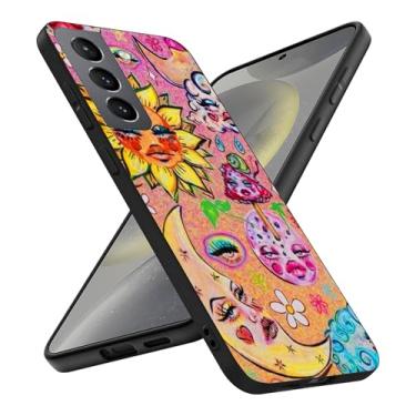 Imagem de Capa compatível com Samsung Galaxy S25, lua e sol, flor hippie, pingente de TPU estética independente para capa de proteção macia