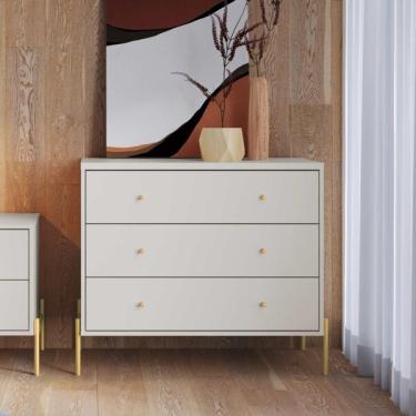 Imagem de Cômoda 3 Gavetas Jasper 79x90x45 Cm Branco/dourado