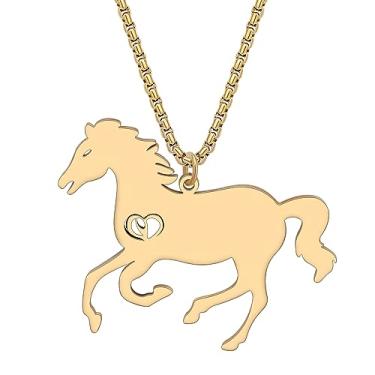 Imagem de NEWEI Colar delicado de cavalo esmaltado, joia delicada com pingente de cavalo para mulheres, adolescentes, meninas, presentes, Medium, Aço inoxidável, Sem Pedra Preciosa