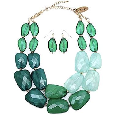 Imagem de Colar de declaração de jade esmeralda multiverde, resina colorida, gola grande e grossa