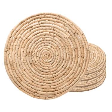 Imagem de Kit 4 Sousplat Jogo Americano de Palha Natural Redondo 35cm Rustico Ly