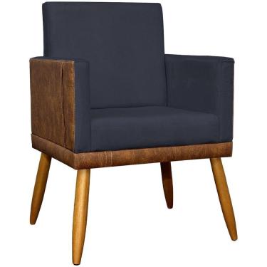 Imagem de Poltrona Decorativa Lis Corino e Pé Palito 30 Cm Castanho - Preto Suede Corino