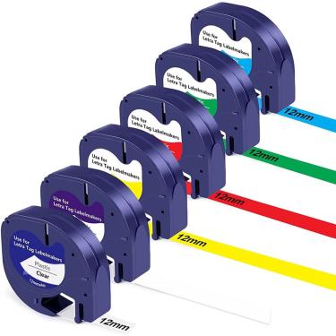 Imagem de 6 Pacote compatível com dymo Letratag Reill Plastic Tape Color Label Maker Reill 16952 91331-91335, LT Label Refill 1/2 Inch x 13', Work with dymo Let