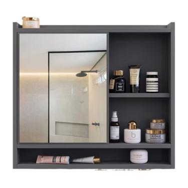 Imagem de Espelheira Suspensa Para Banheiro Closet Porta E ArmáRio Cor Cinza Armarinho Aqua Com Nicho