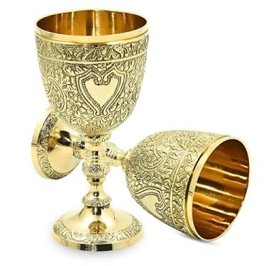 Imagem de ANTIQUANA Taça de vinho Royal Latão sólido feito à mão Premium taça de vinho decoração medieval cálice gótico antigo elegante cálice de vinho (pacote com - 1)