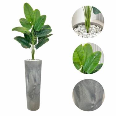 Imagem de Planta Artificial Bananeira Vaso Coluna Marmorizado + Pedra - FlorImp