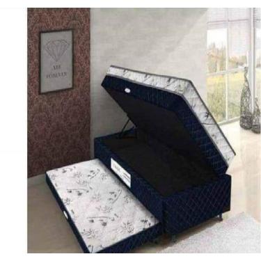 Imagem de Bibox Solteiro RR Colchoes com Espuma D28, Baú e Auxiliar - Azul - RR 