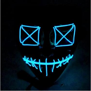Imagem de JIAOZI Máscara de Halloween, máscara de LED iluminada, máscara assustadora para festivais, cosplay, fantasia de Halloween, baile de máscaras (azul)