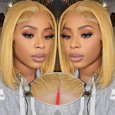 Imagem de GUDOZO #27 Peruca Bob Loira Mel, Cabelo Humano, Sem Cola, 14 Polegadas, Perucas Sem Cola, Cabelo Humano Pré-Depilado, Pré-Cortado, Com Baby Hair, Perucas De Renda Frontal Hd 9X6 Para Mulheres Negra