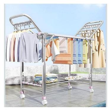 Imagem de AKALNNB Suporte de lavanderia de aço inoxidável com asa dobrável haste dobrável para secar no chão, cabide para secadora de roupas, interior, exterior, prateleira de secagem de roupa ((
