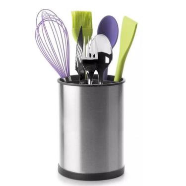 Imagem de Porta Talheres Utensilios Escorredor Inox Base Giratoria Suporte Mesa 