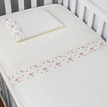 Imagem de Jogo de Lençol Mini Berço 03 Peças 100% Algodão - Floral Ferrugem