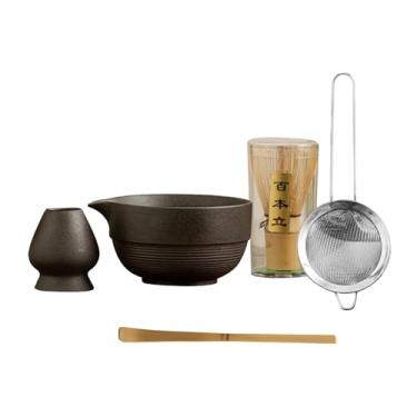 Imagem de Ioensy Kit completo de conjunto de matcha para amantes de chá portátil titular matcha whisk bambu colher utensílios de cerimônia de chá japoneses, Preto