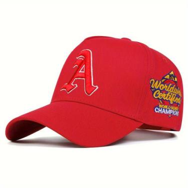 Imagem de Boné Beisebol Masculino Bordado Letra A Ajustável ElaShopp, Vermelho