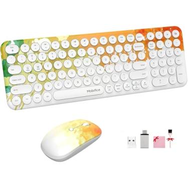 Imagem de Conjunto de teclado e mouse sem fio 2,4 GHz USB ultrafino, sem fio, compacto, silencioso, retrô, conjunto de teclado e mouse para computador, laptop, Windows, Mac, Microsoft, tablets (laranja grafite)
