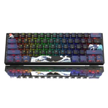 Imagem de Womier Teclado 60% por cento, teclado mecânico RGB WK61 com fio, teclado hot-swappable com teclas Kanagawa Anime PBT para jogadores de PC Windows - interruptor vermelho linear POM